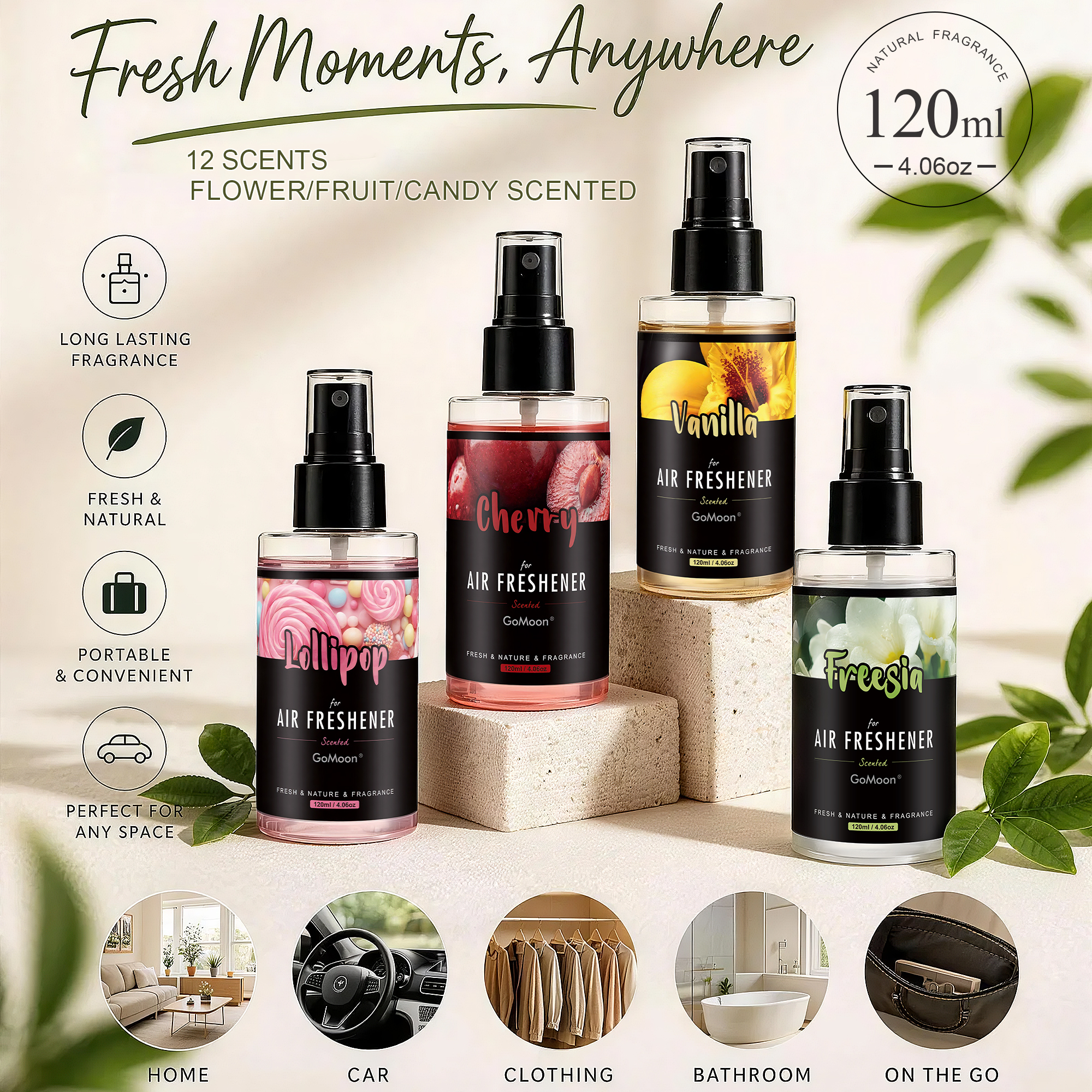 Home Fragrance Hotel Collection - flower/fruit/candy scent car fragrance spray, 120ml/4.06oz