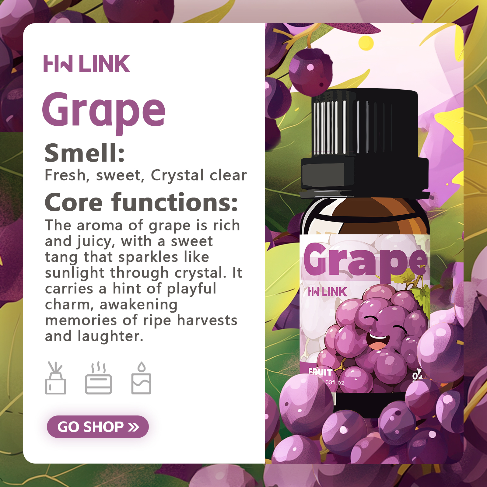 Grape Essential Oil 10ml Perfu - Home Fragrance Oils ulasan dan harga