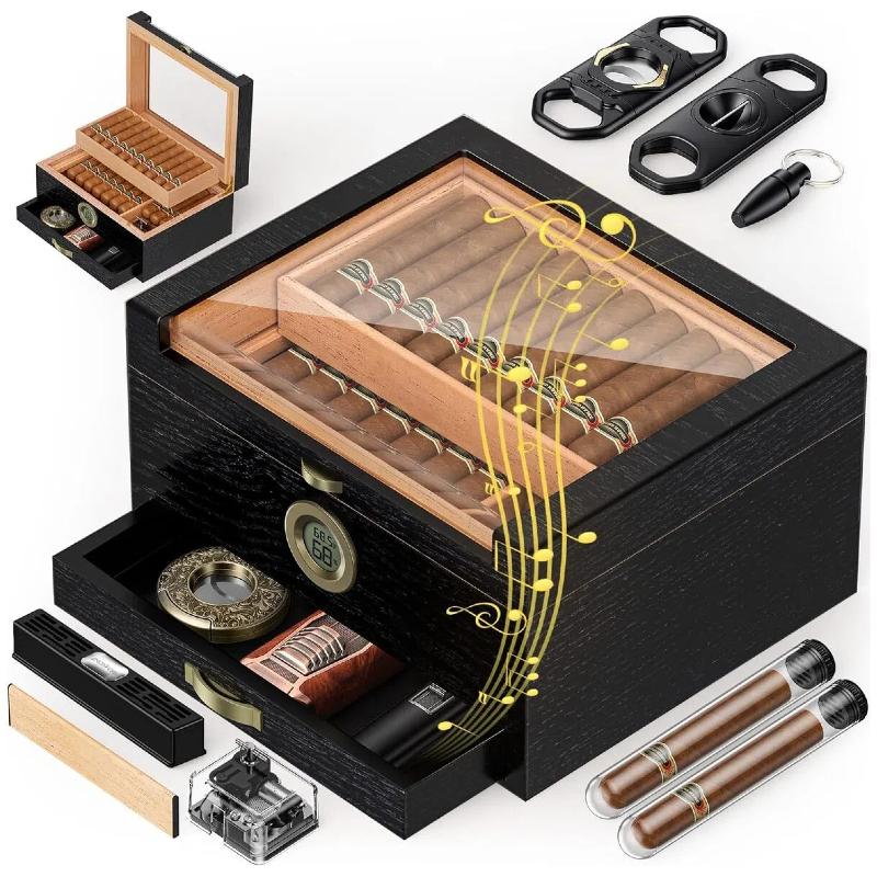 Cigar Humidor with Built-in Mu - Home Fragrance Maple Walnut ulasan dan harga