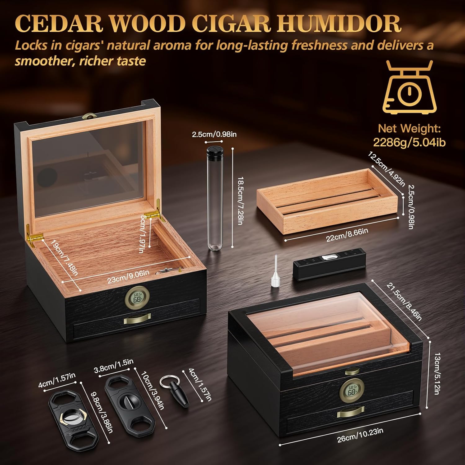 Cigar Humidor with Built-in Mu - Home Fragrance Maple Walnut ulasan dan harga