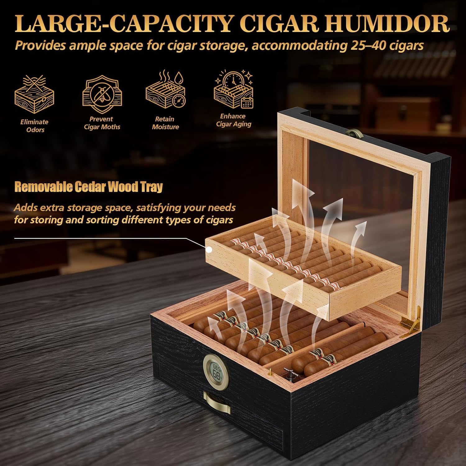 Cigar Humidor with Built-in Mu - Home Fragrance Maple Walnut ulasan dan harga