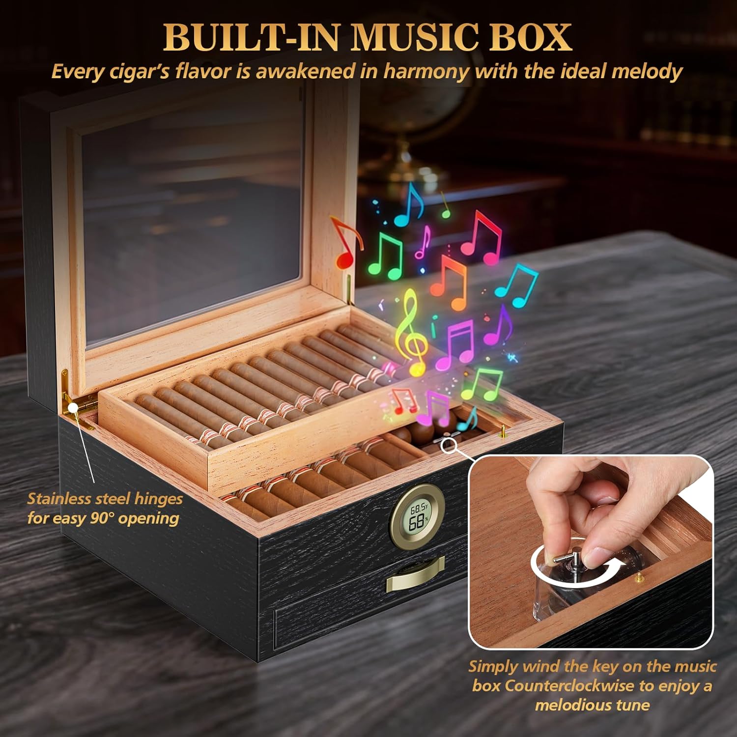 Cigar Humidor with Built-in Mu - Home Fragrance Maple Walnut ulasan dan harga