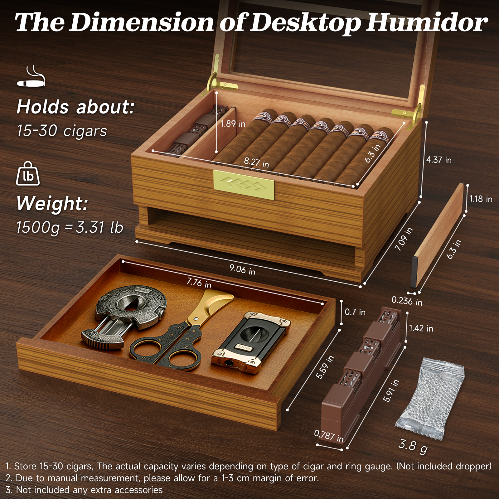 Cigar Box Humidor with Hygrome - Home Fragrance Maple Walnut ulasan dan harga