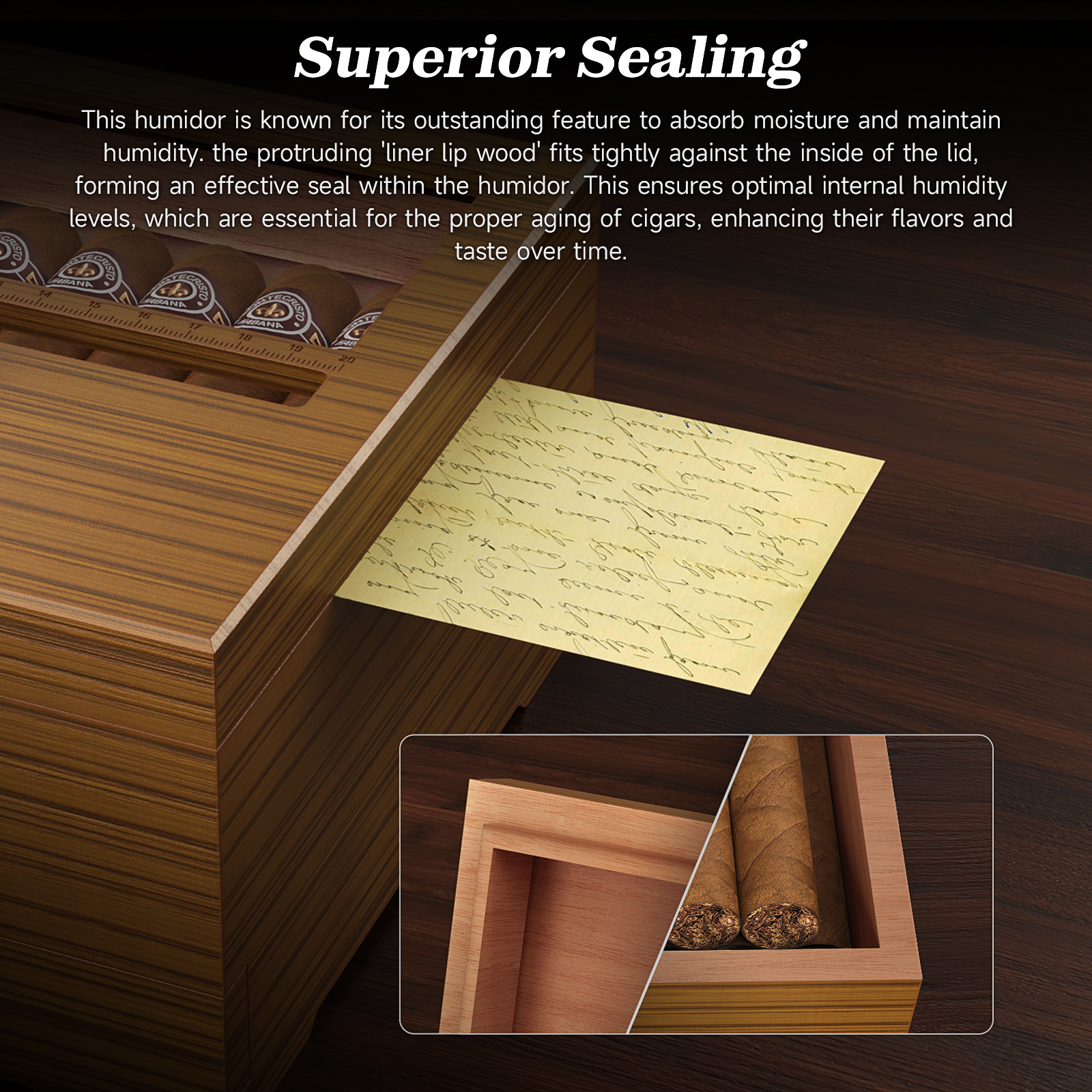 Cigar Box Humidor with Hygrome - Home Fragrance Maple Walnut ulasan dan harga