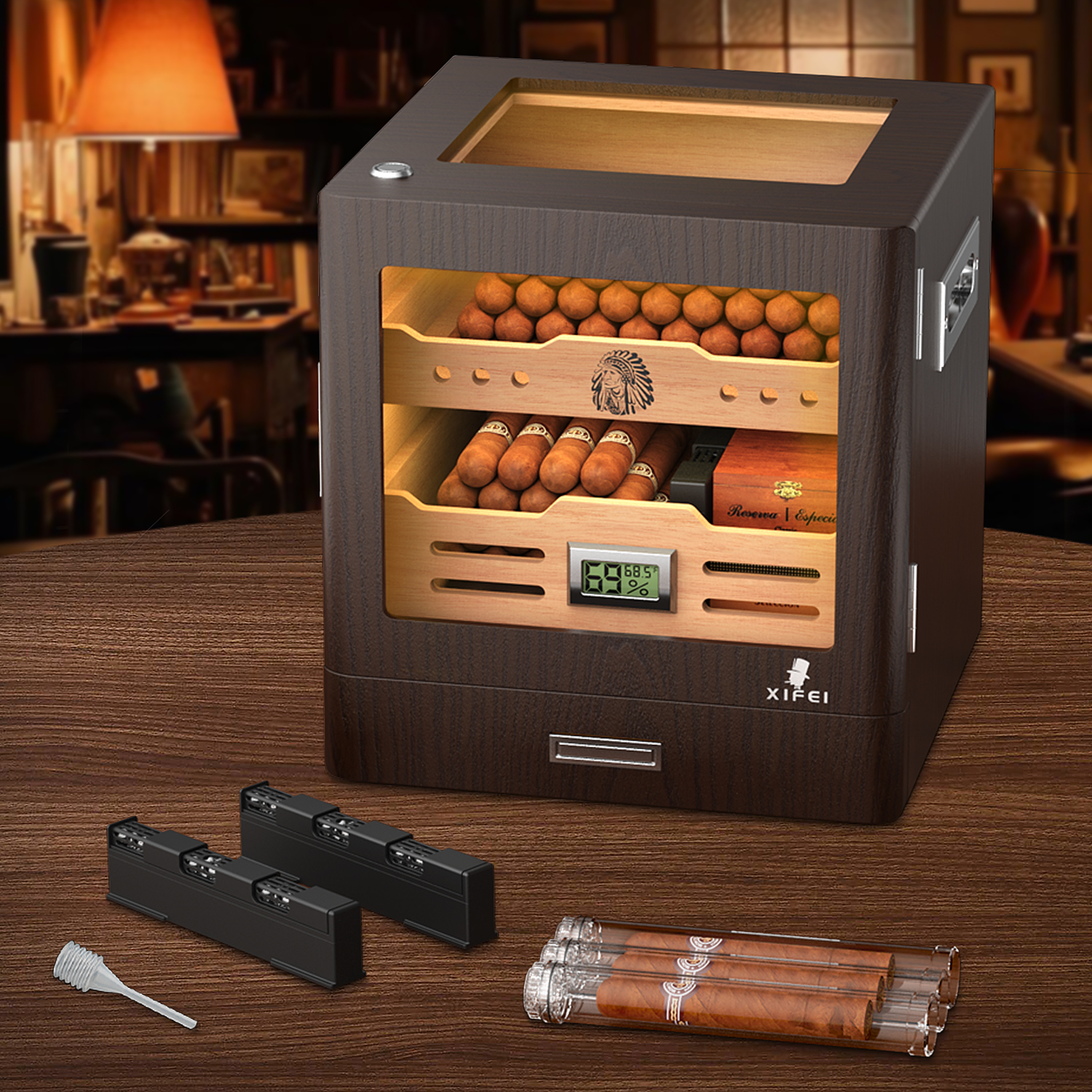 Cigar Humidor Cabinet,LED Ligh - Home Fragrance Maple Walnut ulasan dan harga