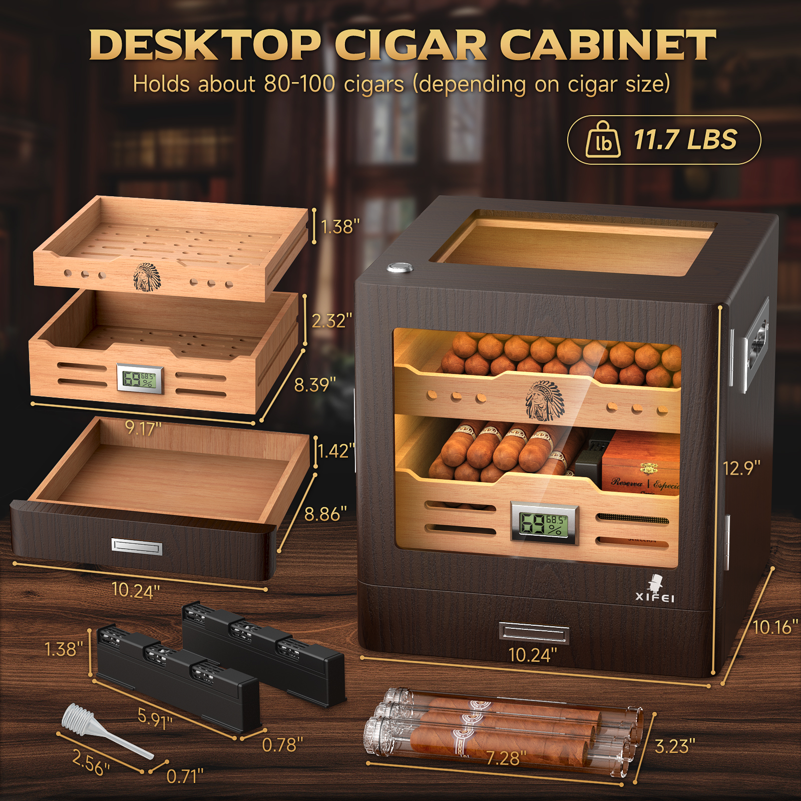 Cigar Humidor Cabinet,LED Ligh - Home Fragrance Maple Walnut ulasan dan harga