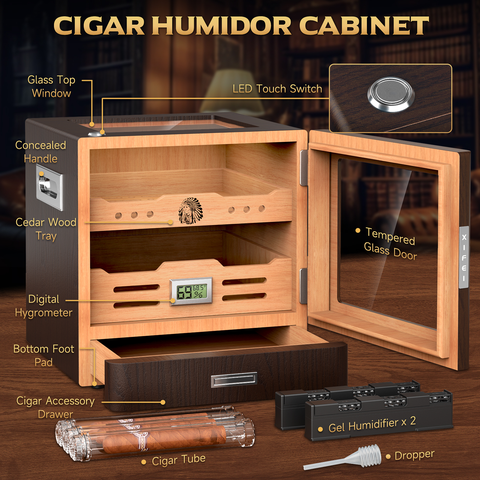 Cigar Humidor Cabinet,LED Ligh - Home Fragrance Maple Walnut ulasan dan harga