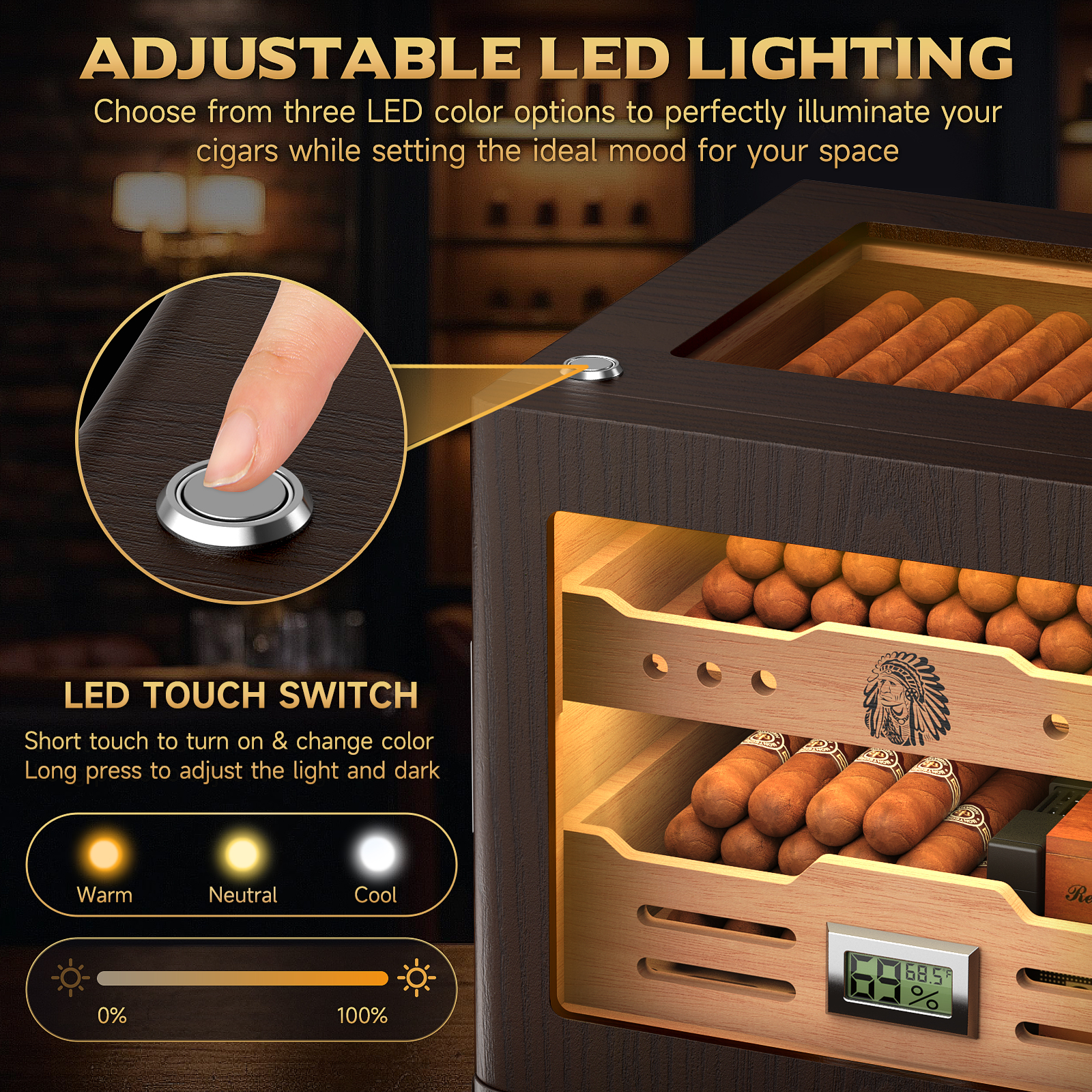 Cigar Humidor Cabinet,LED Ligh - Home Fragrance Maple Walnut ulasan dan harga